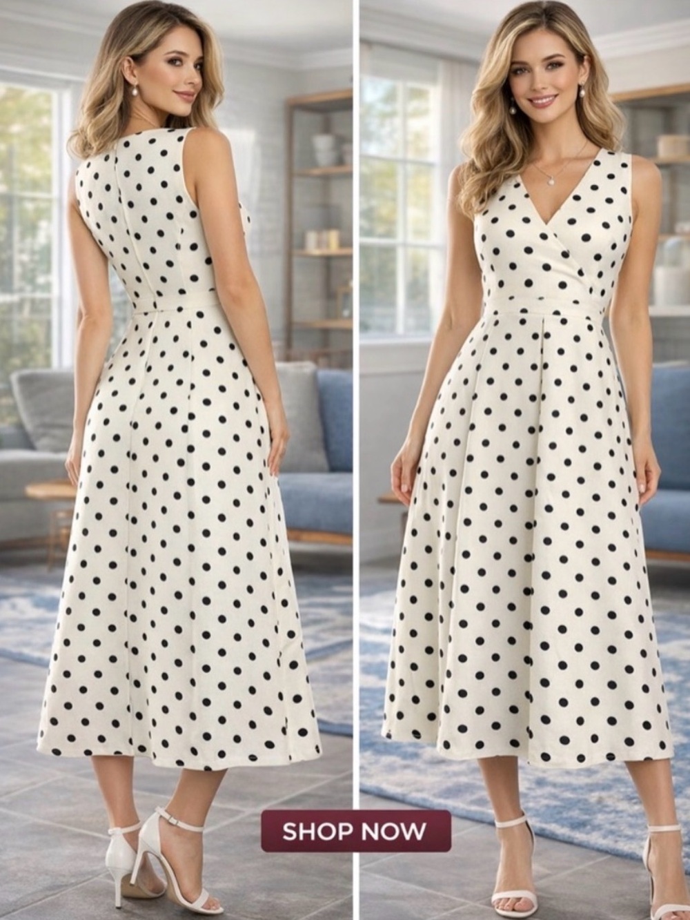 Evan Picone Black Label White Dress with Black Polka Dots